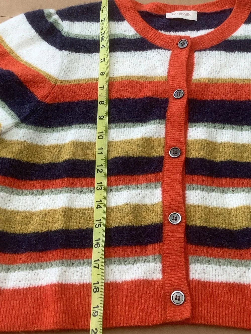 Anthropologie Banjanan 73% Alpaca Striped Cardigan Sweater XL Colorful Knit - Picture 12 of 12